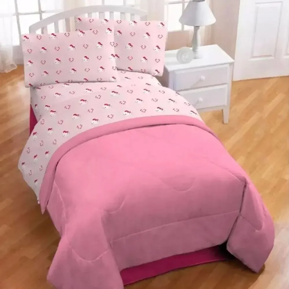 New Hello Kitty Candy Cane Christmas Love Kids Pink Twin Sheet Set